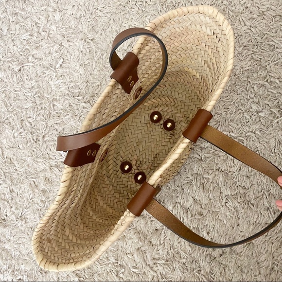Frame Straw Tote Natural NWT Mini Tote Brown Leather Gold Hardware - Picture 8 of 10